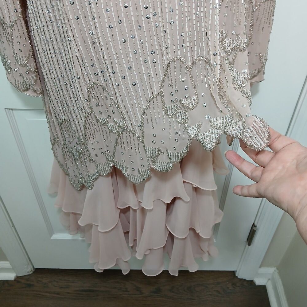 NWT Jack Bryan Beaded Chiffon Dress Size 14 Blush Pink Formal Evening Gown - Picture 4 of 16